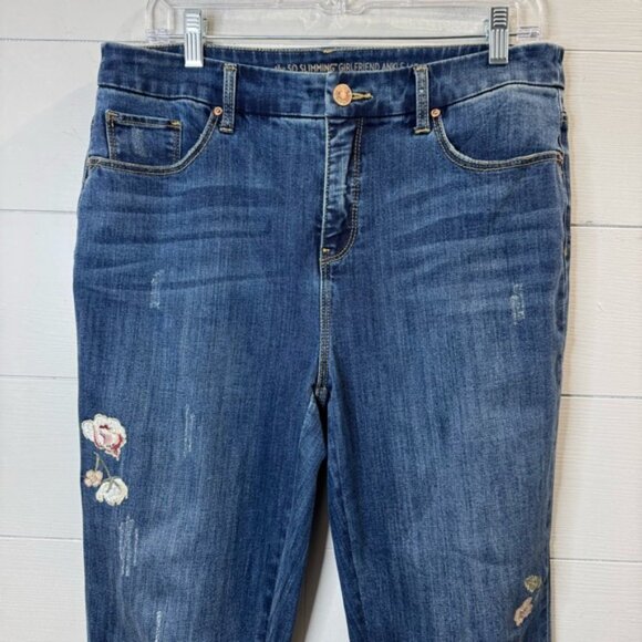 Chico's | The So Slimming Girlfriend Ankle Embroidered Blue Jeans Size 8 - Picture 2 of 11